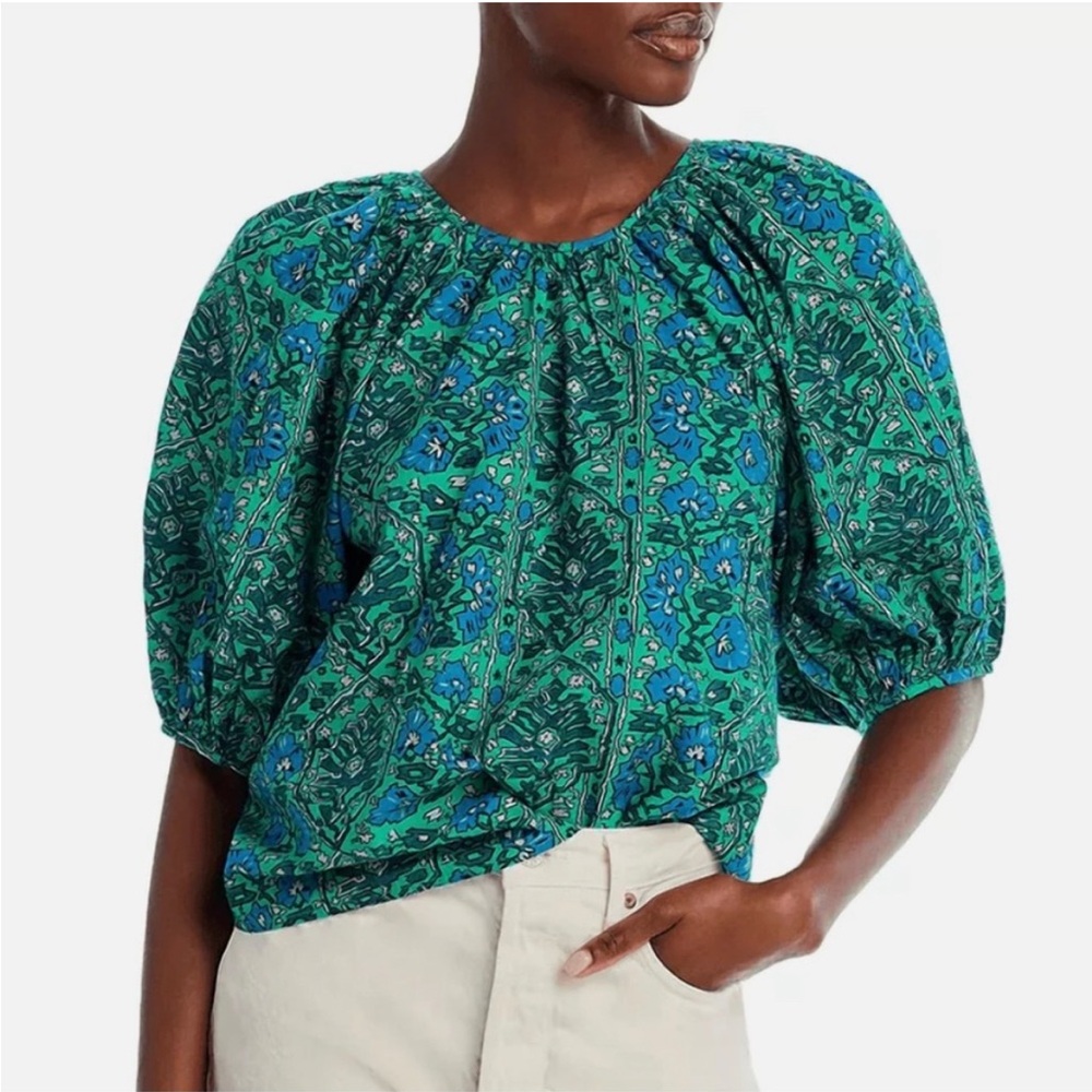 RHODE Mini Rowan Puff Sleeve Top In Ivy‎ Flora Green Size Medium